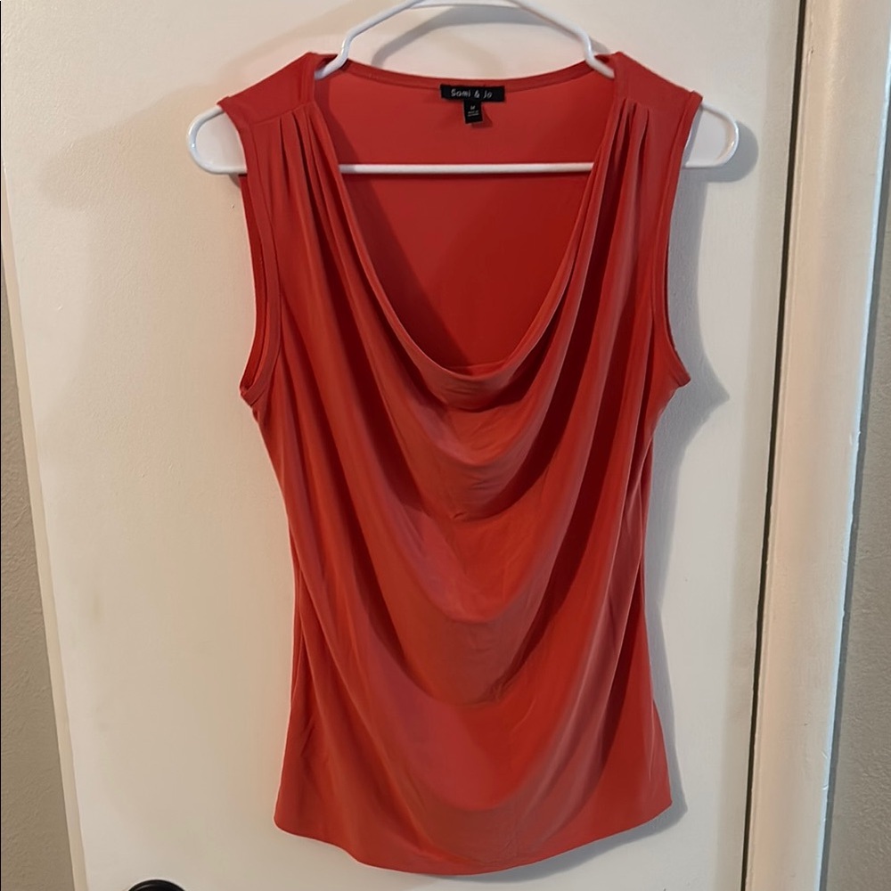 Sami & Jo Women's Vibrant Coral Drape Neck Blouse